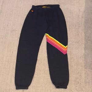 Aviator Nation Women”s Dark Gray Jogger Sweatpants with Neon Side Stripe